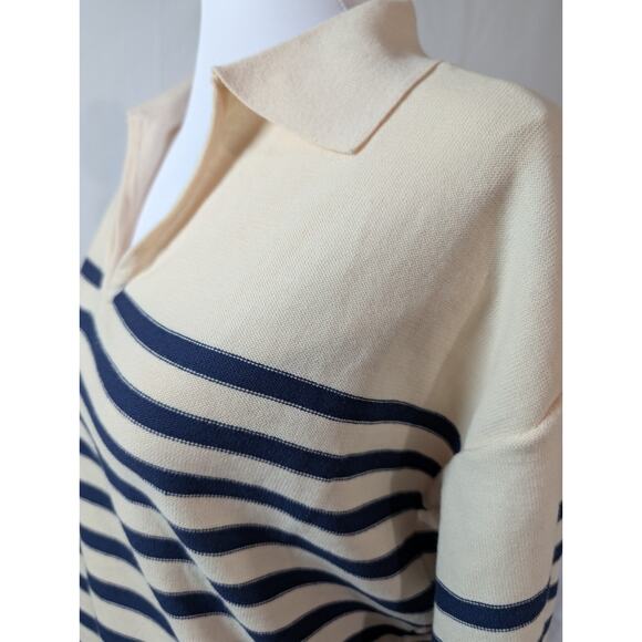 NEW Truth by Republic Sweater Ivory Blue Stripes Women's Size Medium Preppy NWT - Picture 2 of 16